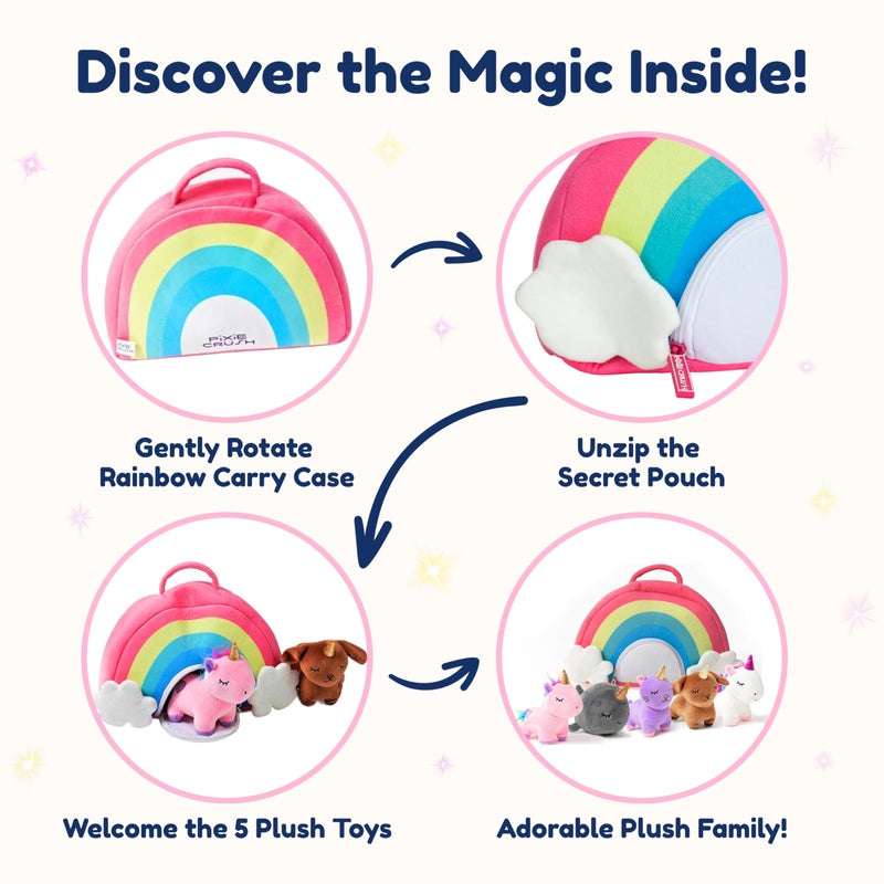 PixieCrush Unicorn Stuffed Animal Set - 5 Plush Toys for Girls with Narwhal, Puppycorn, Kittycorn and Rainbow Unicorn - Soft Plushies with Carry Case - Gift for Kids Ages 3 and Up - Image 5